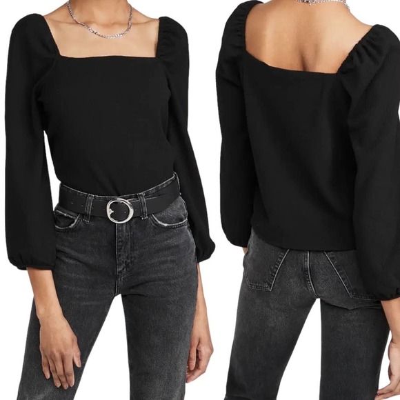 Madewell Crepe Square Neck Puff Sleeve Top Blouse Black Size XL - Picture 3 of 8